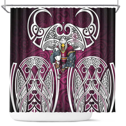 Manly Warringah Sea Eagles Rugby Shower Curtain Polynesian Tribal Eagle Warrior Maroon Pattern