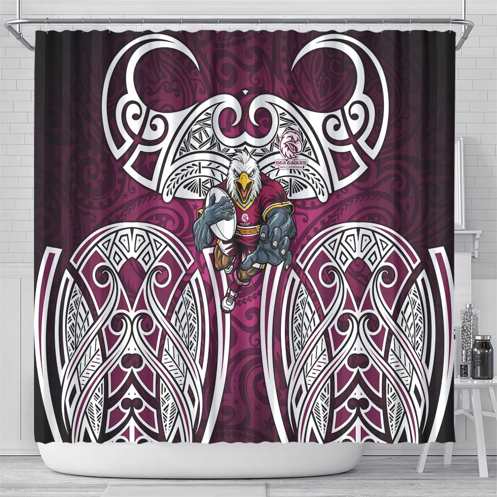 Manly Warringah Sea Eagles Rugby Shower Curtain Polynesian Tribal Eagle Warrior Maroon Pattern