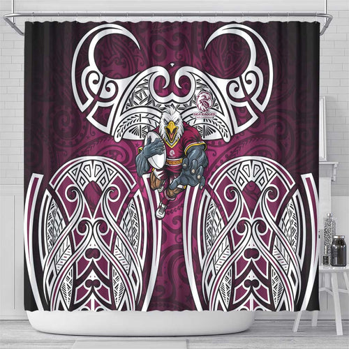 Manly Warringah Sea Eagles Rugby Shower Curtain Polynesian Tribal Eagle Warrior Maroon Pattern
