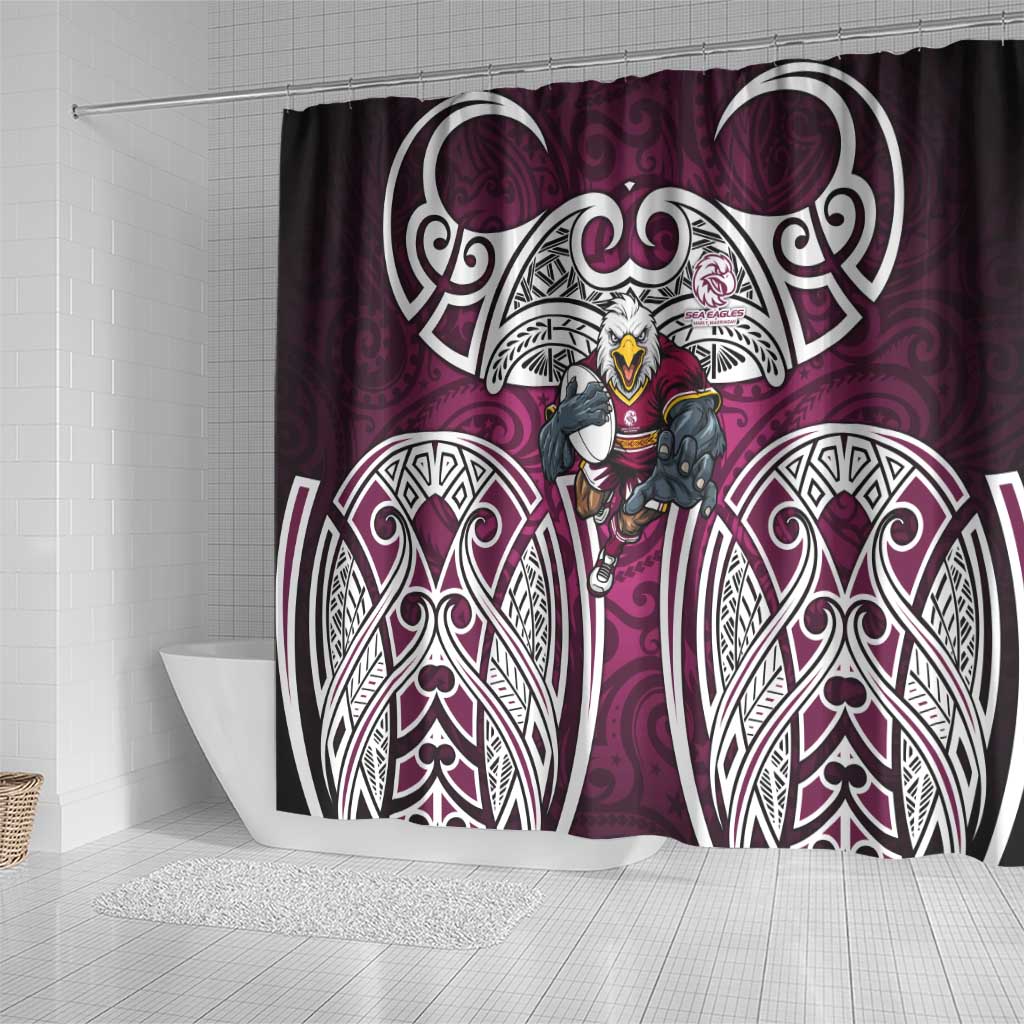 Manly Warringah Sea Eagles Rugby Shower Curtain Polynesian Tribal Eagle Warrior Maroon Pattern
