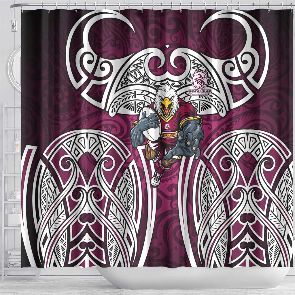Manly Warringah Sea Eagles Rugby Shower Curtain Polynesian Tribal Eagle Warrior Maroon Pattern
