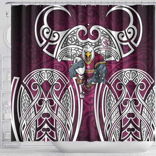 Manly Warringah Sea Eagles Rugby Shower Curtain Polynesian Tribal Eagle Warrior Maroon Pattern