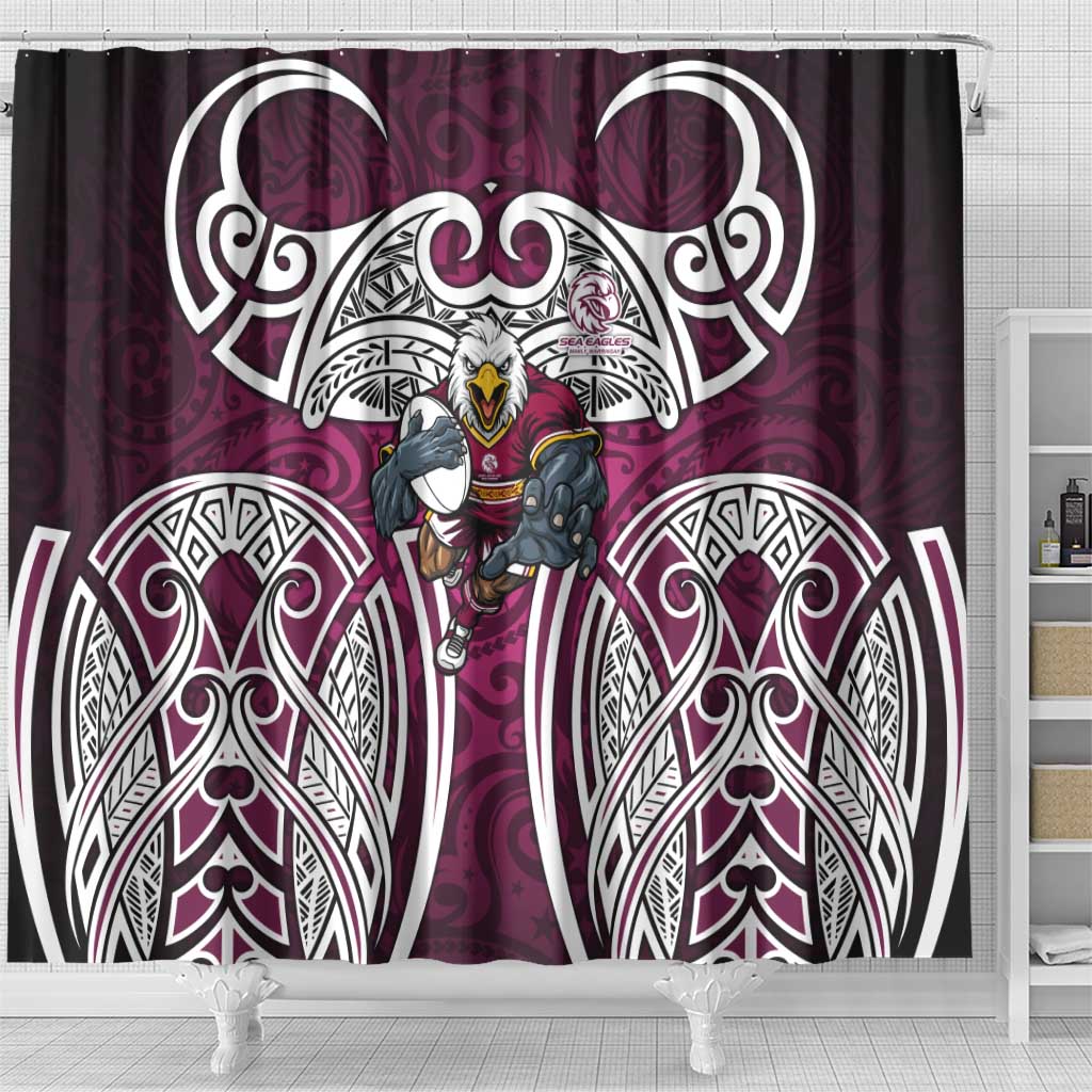 Manly Warringah Sea Eagles Rugby Shower Curtain Polynesian Tribal Eagle Warrior Maroon Pattern