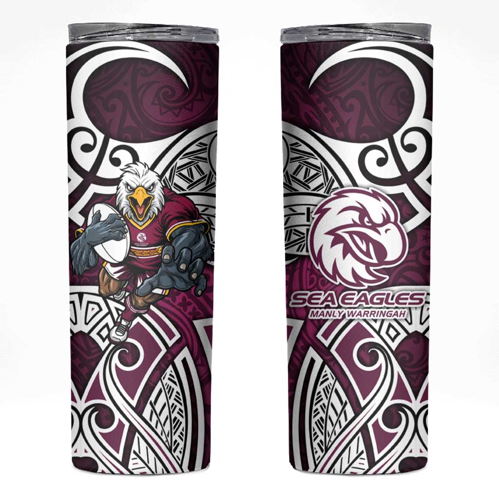 Manly Warringah Sea Eagles Rugby Skinny Tumbler Polynesian Tribal Eagle Warrior Maroon Pattern
