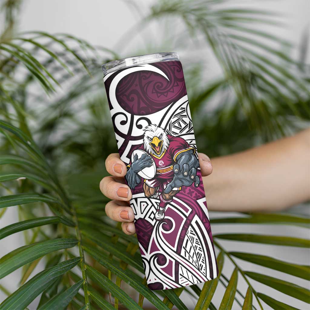 Manly Warringah Sea Eagles Rugby Skinny Tumbler Polynesian Tribal Eagle Warrior Maroon Pattern
