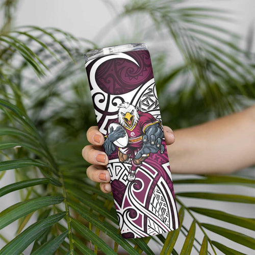 Manly Warringah Sea Eagles Rugby Skinny Tumbler Polynesian Tribal Eagle Warrior Maroon Pattern
