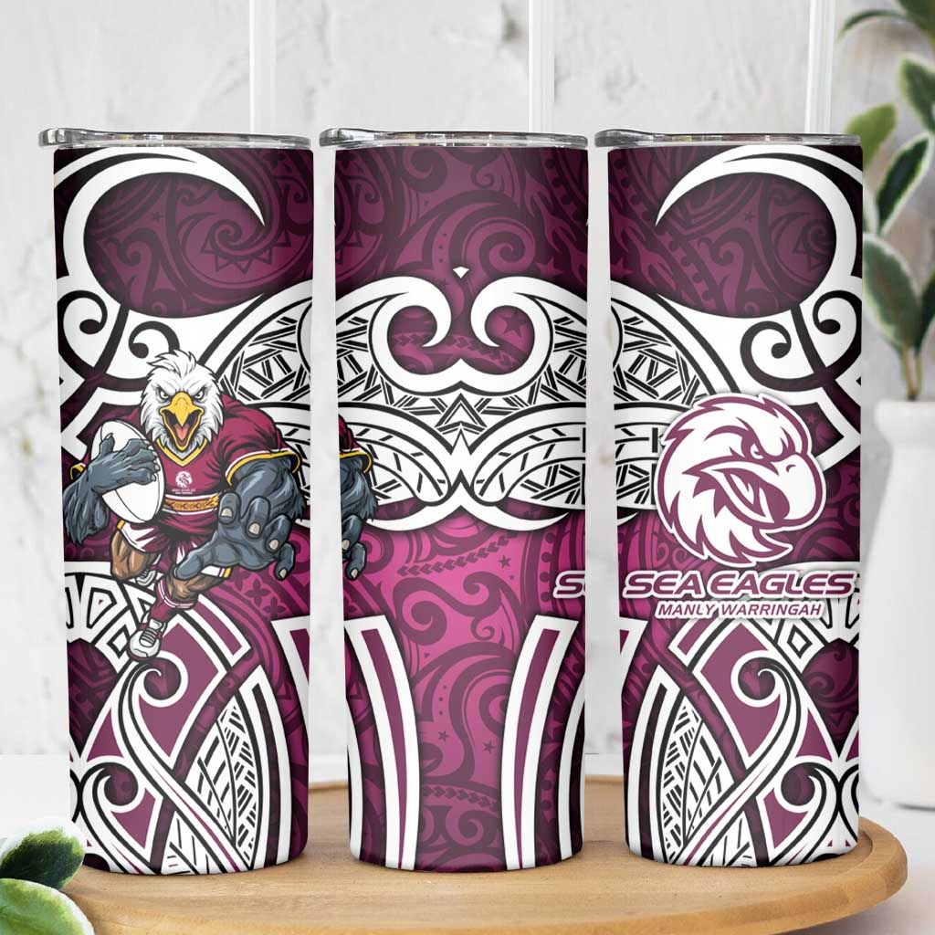 Manly Warringah Sea Eagles Rugby Skinny Tumbler Polynesian Tribal Eagle Warrior Maroon Pattern
