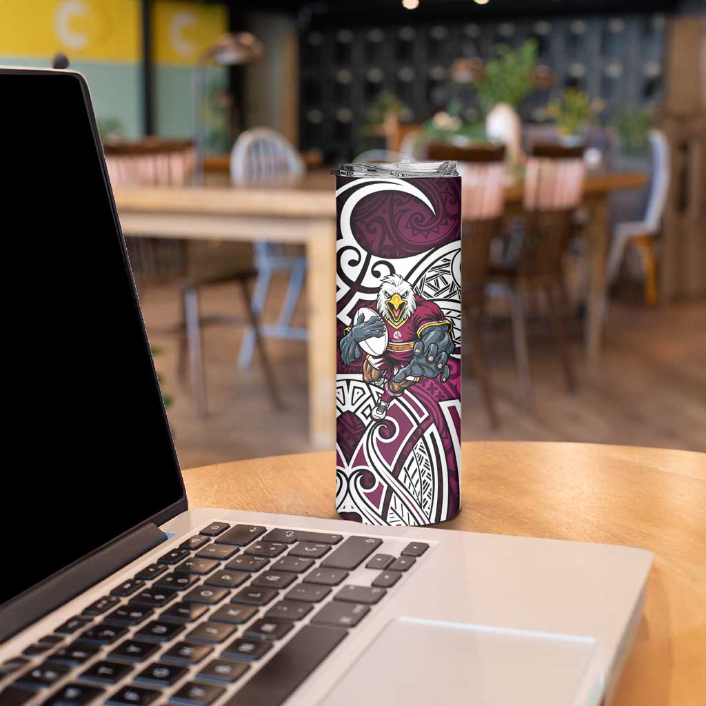 Manly Warringah Sea Eagles Rugby Skinny Tumbler Polynesian Tribal Eagle Warrior Maroon Pattern