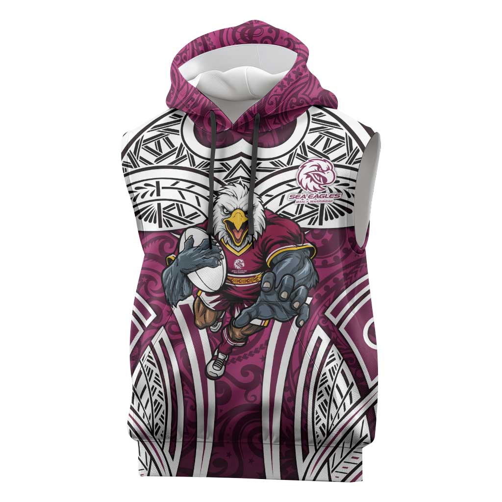 Manly Warringah Sea Eagles Rugby Sleeveless Hoodie Polynesian Tribal Eagle Warrior Maroon Pattern
