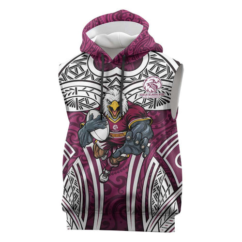 Manly Warringah Sea Eagles Rugby Sleeveless Hoodie Polynesian Tribal Eagle Warrior Maroon Pattern