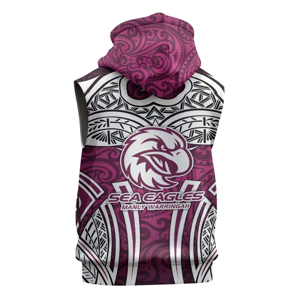 Manly Warringah Sea Eagles Rugby Sleeveless Hoodie Polynesian Tribal Eagle Warrior Maroon Pattern