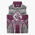 Manly Warringah Sea Eagles Rugby Sleeveless Puffer Jacket Polynesian Tribal Eagle Warrior Maroon Pattern