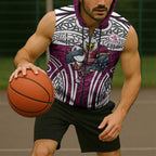 Manly Warringah Sea Eagles Rugby Sleeveless Zip Hoodie Polynesian Tribal Eagle Warrior Maroon Pattern
