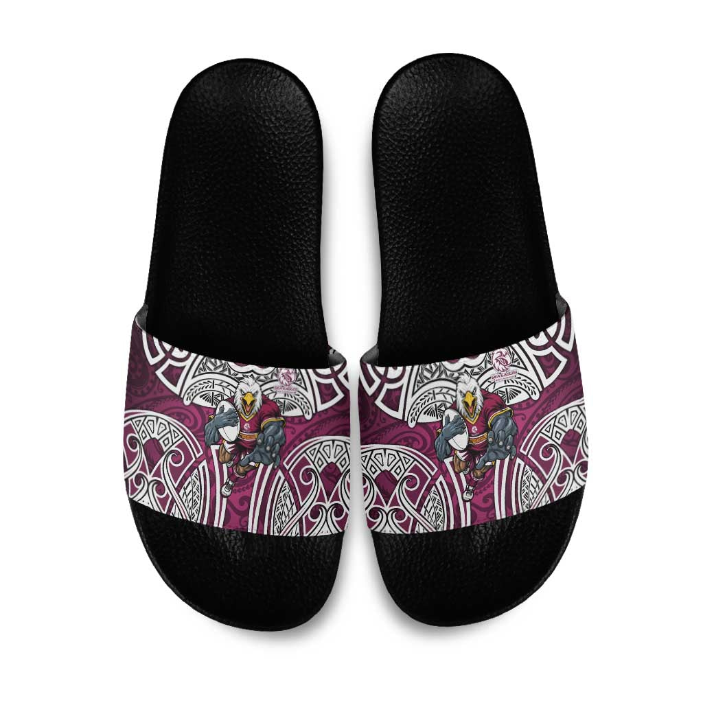 Manly Warringah Sea Eagles Rugby Slide Sandals Polynesian Tribal Eagle Warrior Maroon Pattern