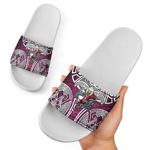 Manly Warringah Sea Eagles Rugby Slide Sandals Polynesian Tribal Eagle Warrior Maroon Pattern