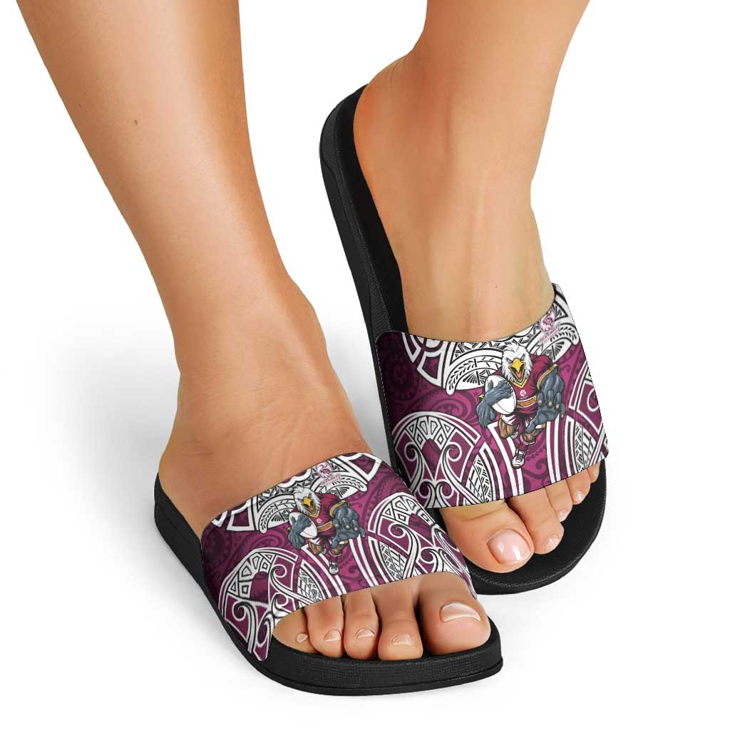 Manly Warringah Sea Eagles Rugby Slide Sandals Polynesian Tribal Eagle Warrior Maroon Pattern