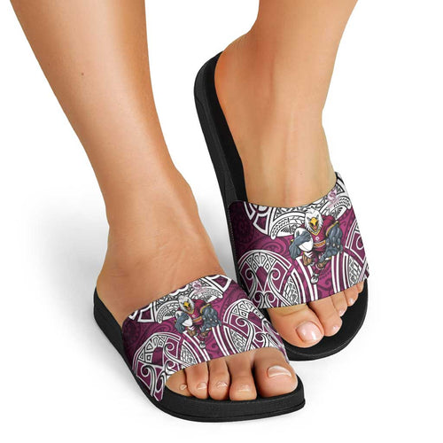 Manly Warringah Sea Eagles Rugby Slide Sandals Polynesian Tribal Eagle Warrior Maroon Pattern