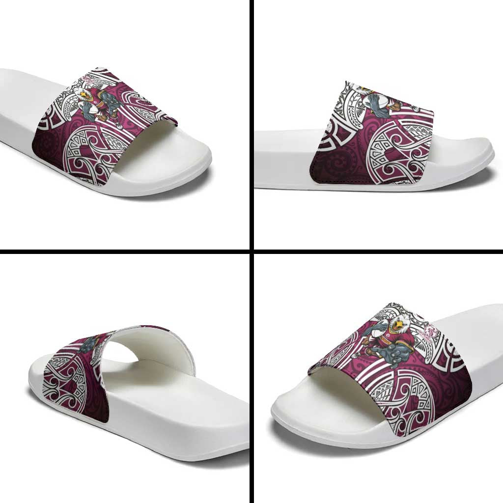 Manly Warringah Sea Eagles Rugby Slide Sandals Polynesian Tribal Eagle Warrior Maroon Pattern