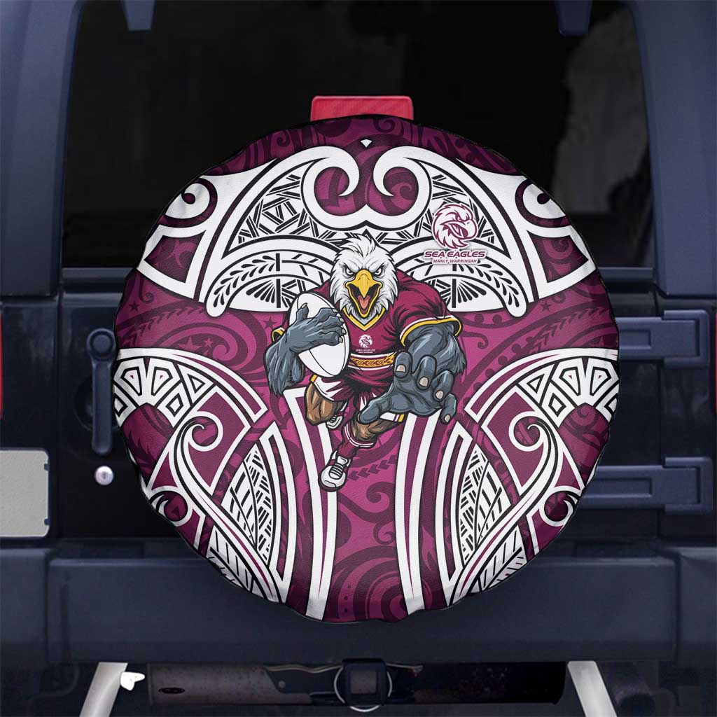Manly Warringah Sea Eagles Rugby Spare Tire Cover Polynesian Tribal Eagle Warrior Maroon Pattern