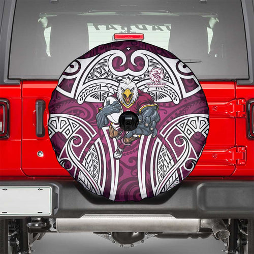 Manly Warringah Sea Eagles Rugby Spare Tire Cover Polynesian Tribal Eagle Warrior Maroon Pattern