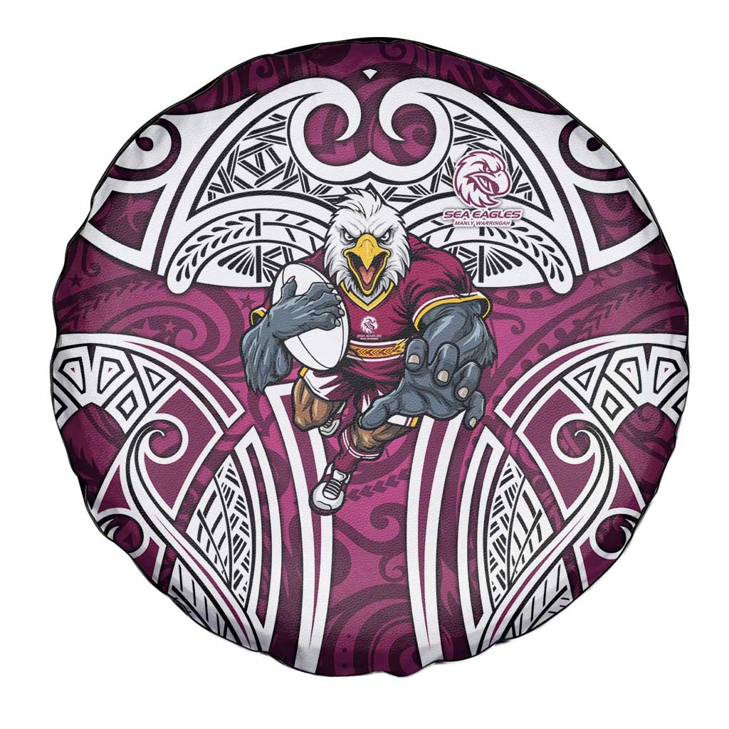 Manly Warringah Sea Eagles Rugby Spare Tire Cover Polynesian Tribal Eagle Warrior Maroon Pattern