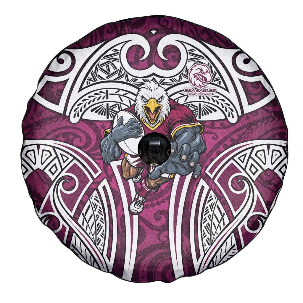 Manly Warringah Sea Eagles Rugby Spare Tire Cover Polynesian Tribal Eagle Warrior Maroon Pattern