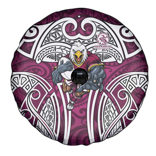 Manly Warringah Sea Eagles Rugby Spare Tire Cover Polynesian Tribal Eagle Warrior Maroon Pattern
