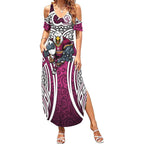 Manly Warringah Sea Eagles Rugby Summer Maxi Dress Polynesian Tribal Eagle Warrior Maroon Pattern