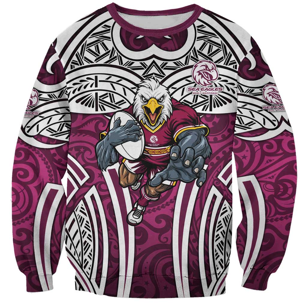 Manly Warringah Sea Eagles Rugby Sweatshirt Polynesian Tribal Eagle Warrior Maroon Pattern