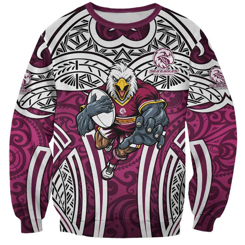 Manly Warringah Sea Eagles Rugby Sweatshirt Polynesian Tribal Eagle Warrior Maroon Pattern