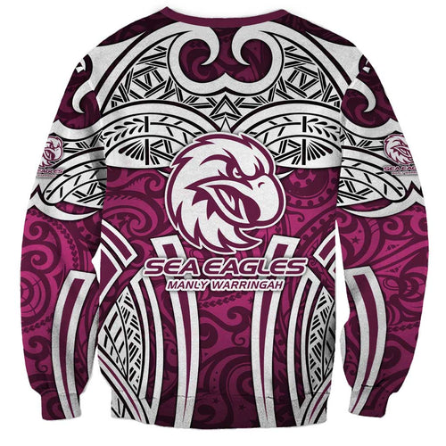 Manly Warringah Sea Eagles Rugby Sweatshirt Polynesian Tribal Eagle Warrior Maroon Pattern