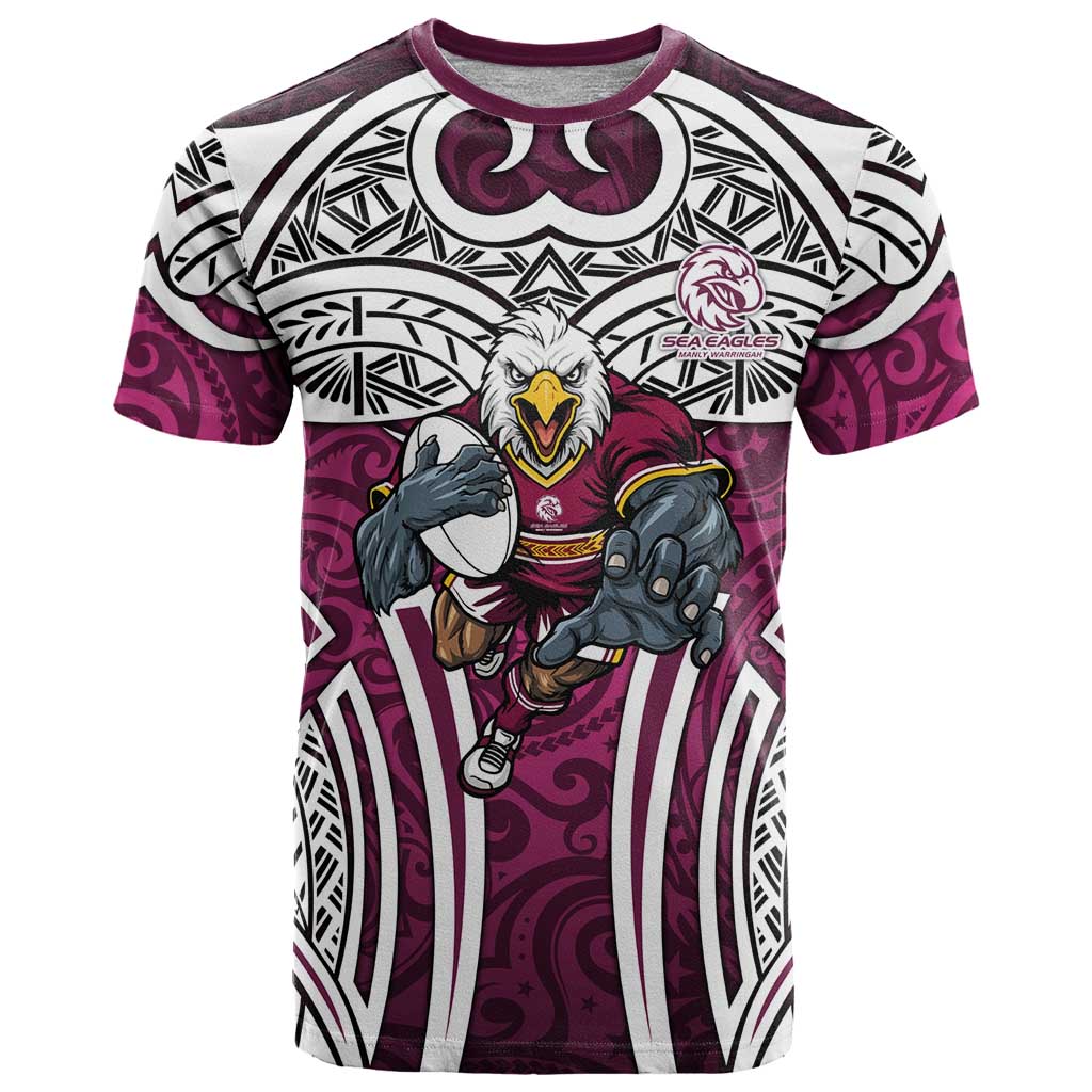 Manly Warringah Sea Eagles Rugby T Shirt Polynesian Tribal Eagle Warrior Maroon Pattern
