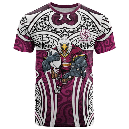 Manly Warringah Sea Eagles Rugby T Shirt Polynesian Tribal Eagle Warrior Maroon Pattern