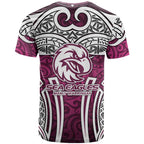 Manly Warringah Sea Eagles Rugby T Shirt Polynesian Tribal Eagle Warrior Maroon Pattern