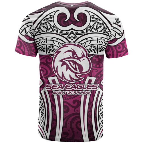 Manly Warringah Sea Eagles Rugby T Shirt Polynesian Tribal Eagle Warrior Maroon Pattern
