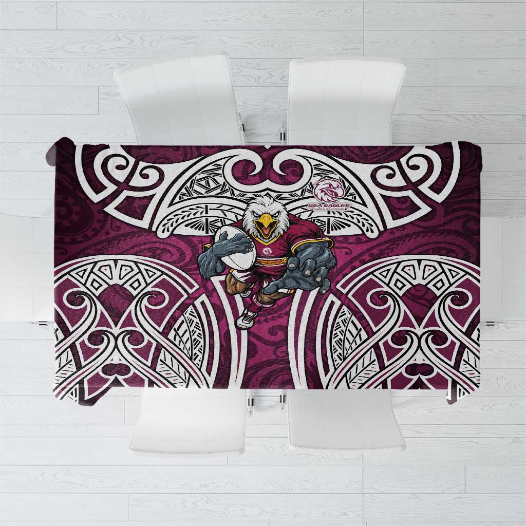 Manly Warringah Sea Eagles Rugby Tablecloth Polynesian Tribal Eagle Warrior Maroon Pattern