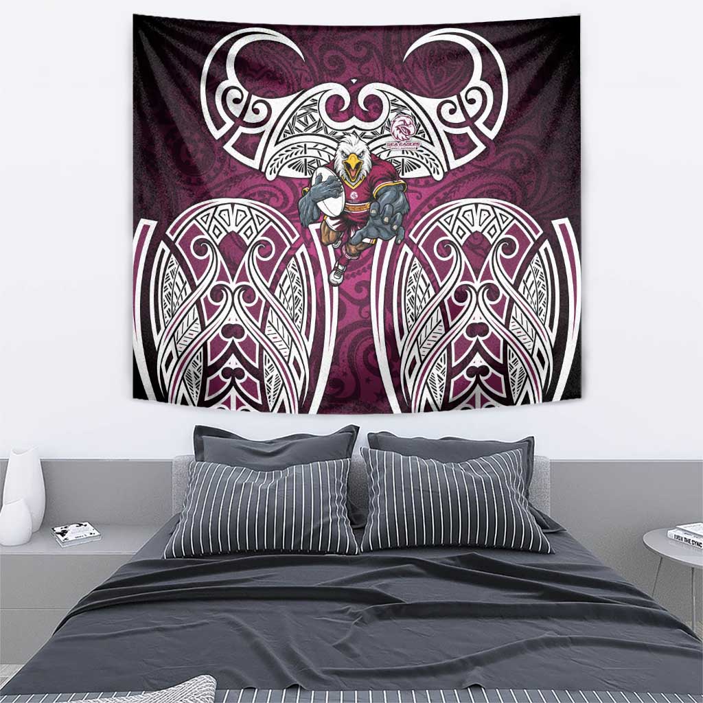 Manly Warringah Sea Eagles Rugby Tapestry Polynesian Tribal Eagle Warrior Maroon Pattern