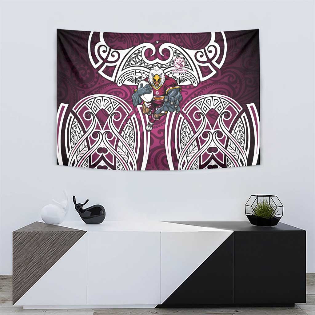 Manly Warringah Sea Eagles Rugby Tapestry Polynesian Tribal Eagle Warrior Maroon Pattern