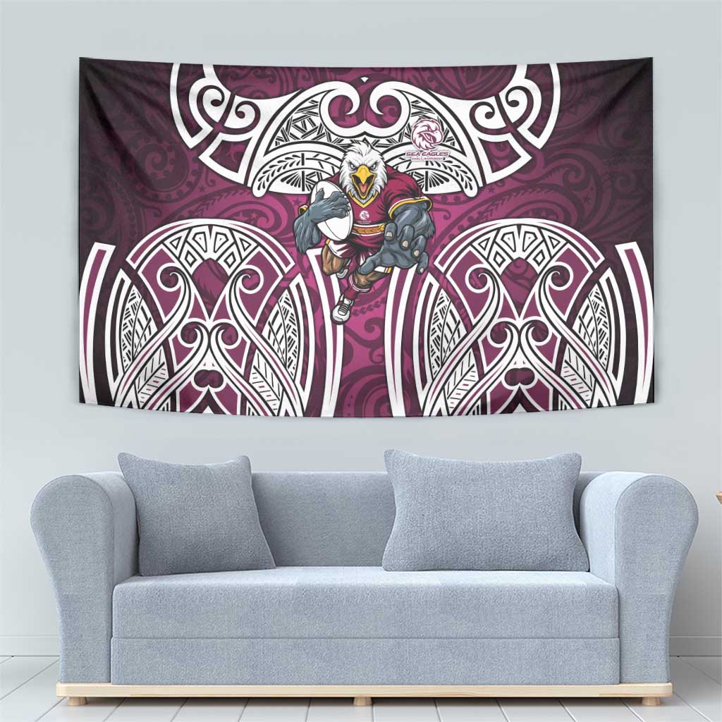 Manly Warringah Sea Eagles Rugby Tapestry Polynesian Tribal Eagle Warrior Maroon Pattern