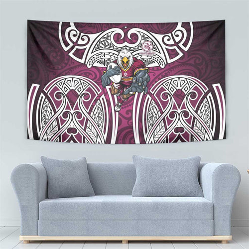 Manly Warringah Sea Eagles Rugby Tapestry Polynesian Tribal Eagle Warrior Maroon Pattern