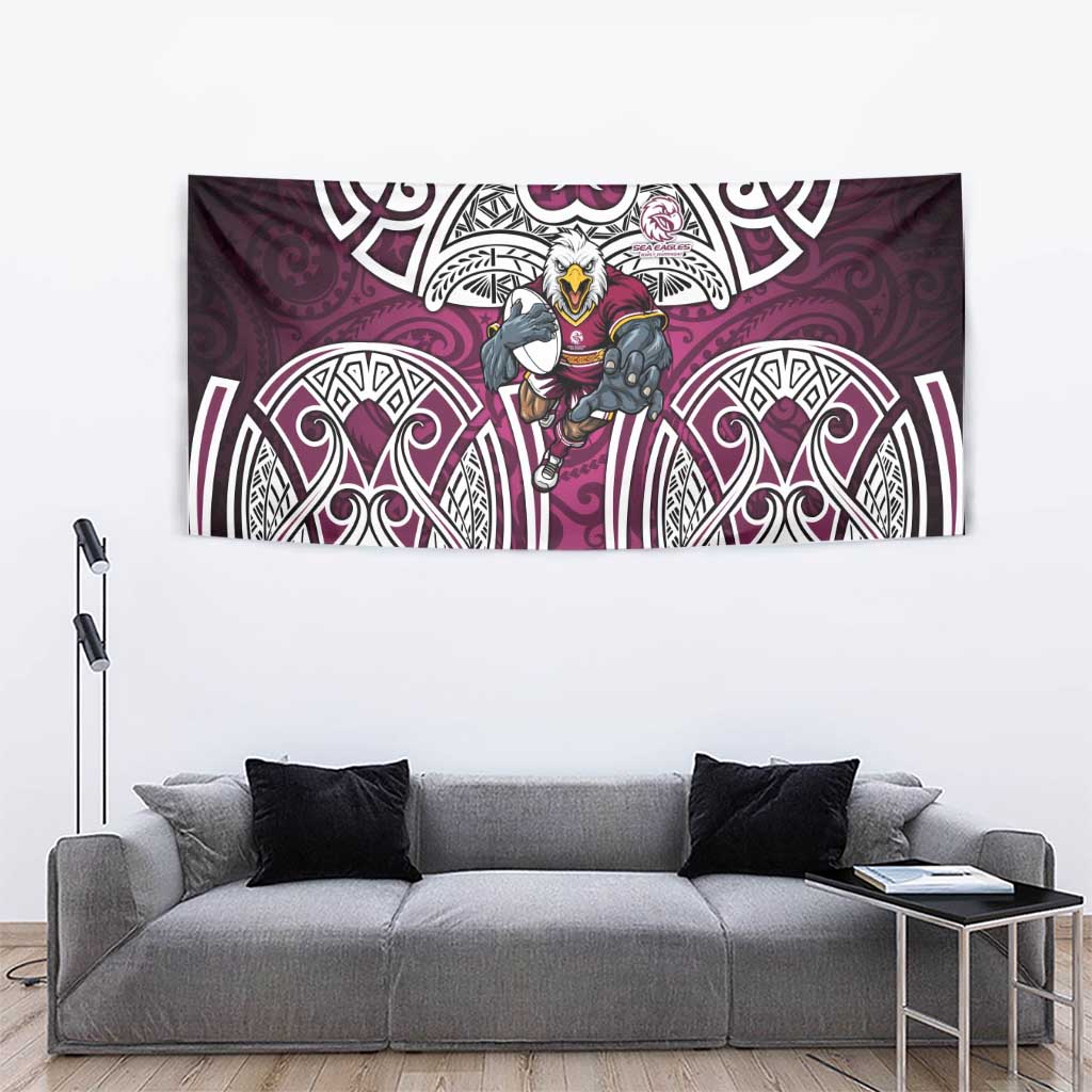 Manly Warringah Sea Eagles Rugby Tapestry Polynesian Tribal Eagle Warrior Maroon Pattern