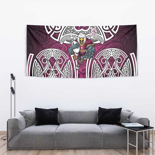 Manly Warringah Sea Eagles Rugby Tapestry Polynesian Tribal Eagle Warrior Maroon Pattern