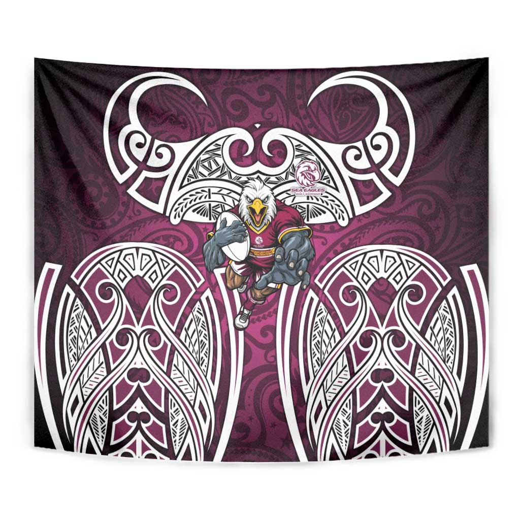 Manly Warringah Sea Eagles Rugby Tapestry Polynesian Tribal Eagle Warrior Maroon Pattern