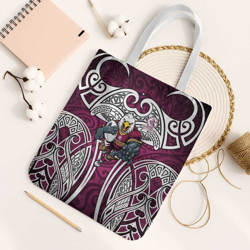 Manly Warringah Sea Eagles Rugby Tote Bag Polynesian Tribal Eagle Warrior Maroon Pattern