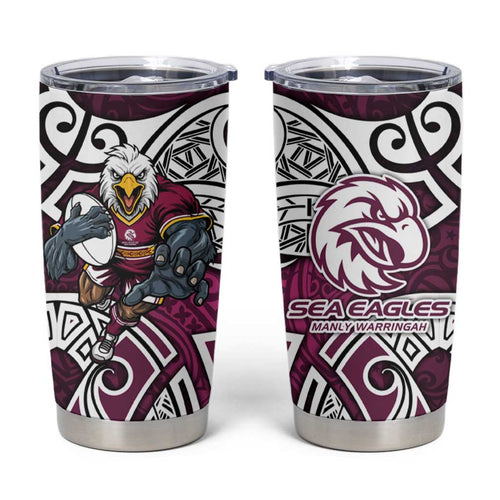 Manly Warringah Sea Eagles Rugby Tumbler Cup Polynesian Tribal Eagle Warrior Maroon Pattern
