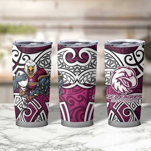 Manly Warringah Sea Eagles Rugby Tumbler Cup Polynesian Tribal Eagle Warrior Maroon Pattern