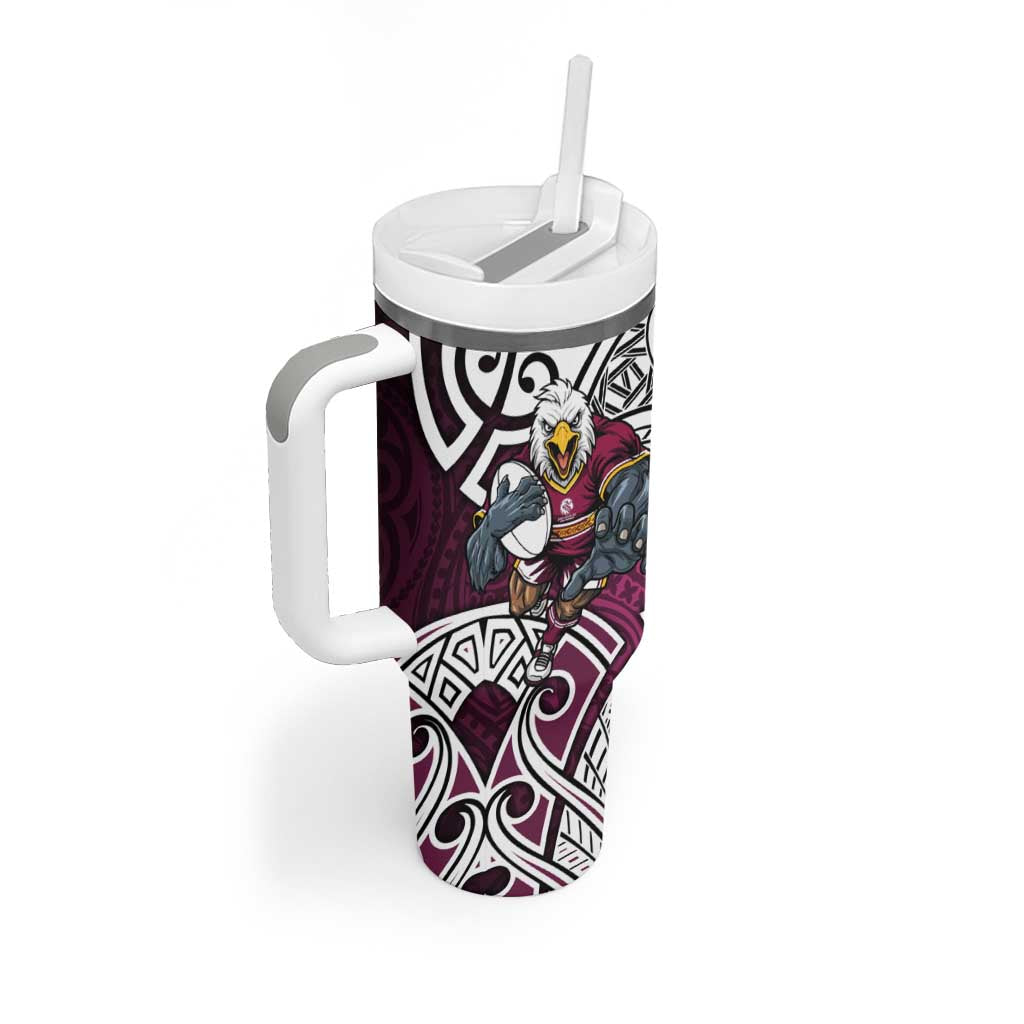 Manly Warringah Sea Eagles Rugby Tumbler With Handle Polynesian Tribal Eagle Warrior Maroon Pattern