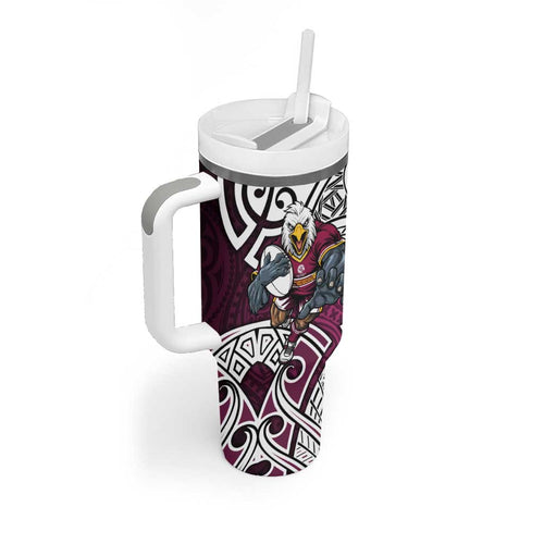 Manly Warringah Sea Eagles Rugby Tumbler With Handle Polynesian Tribal Eagle Warrior Maroon Pattern