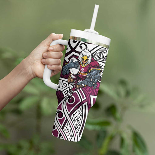 Manly Warringah Sea Eagles Rugby Tumbler With Handle Polynesian Tribal Eagle Warrior Maroon Pattern
