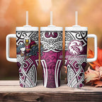 Manly Warringah Sea Eagles Rugby Tumbler With Handle Polynesian Tribal Eagle Warrior Maroon Pattern